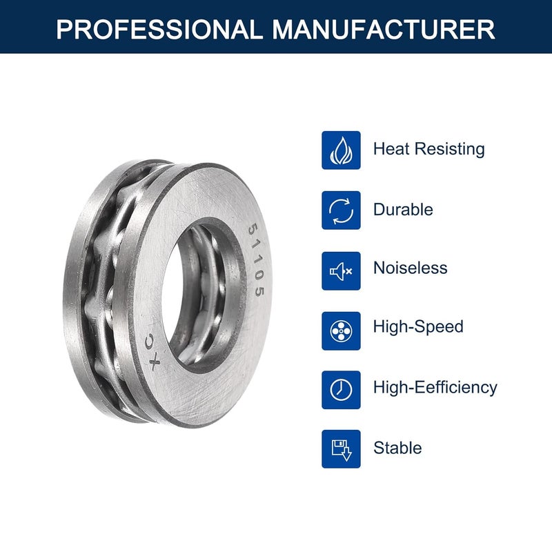 HIPICCO Thrust Ball Bearings, 4pcs 51105 Plane Axial Ball Bearing 3-in-1, 25mm x 42mm x 11mm Chrome Steel ABEC3 Single Row Roller - Image 3
